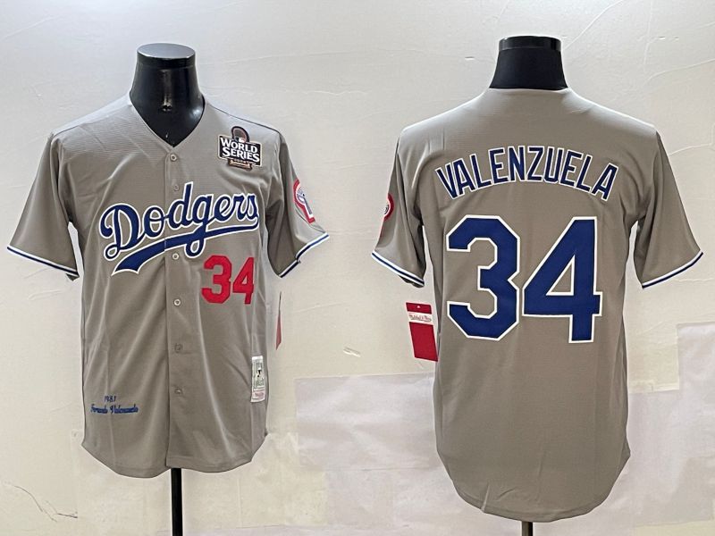 Men Los Angeles Dodgers 34 Valenzuela Grey Throwback Game 2025 Nike MLB Jersey style 316